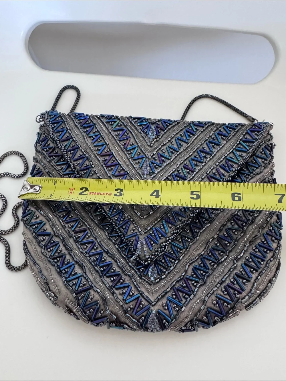 Vintage La Regale Beaded Evening Bag Gray Blue Iridescent Art Deco Cocktail Purs